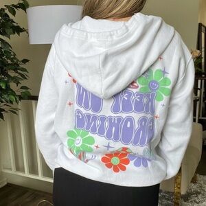 Persaya White Floral Print Keep On Growing Drawstring Hooded Sweatshirt Size M